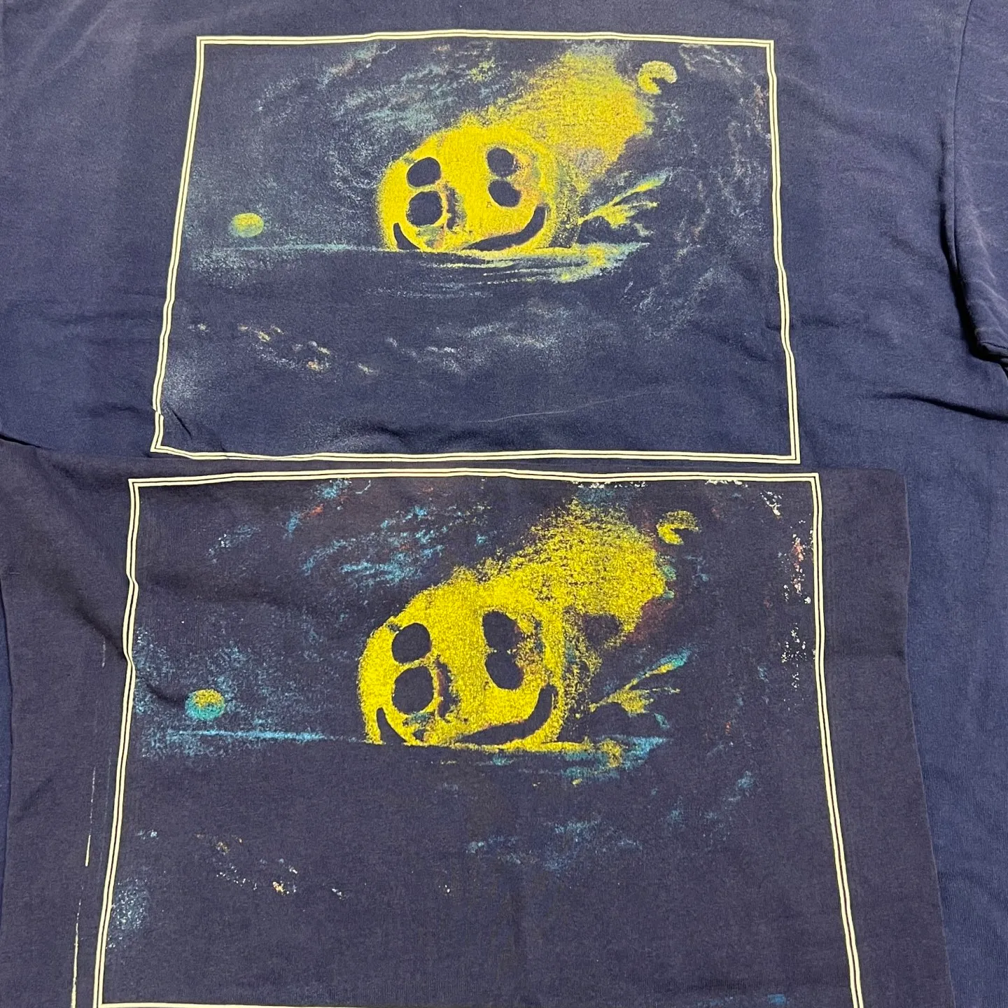 Printing proofing CACTUS PLANT FLEA MARKET x SAINT Mxxxxxx STAR SS TEE/NAVY New CPFM star smiley holed and distressed short sleeves Washed blue S-XL Genuine consistent tube weaving without side seams High weight OE yarn fabric Assute dyeing Multiple horse fades Heavy washing Water worn holes Customized joint main mark/wash mark/little angel anti-counterfeiting label